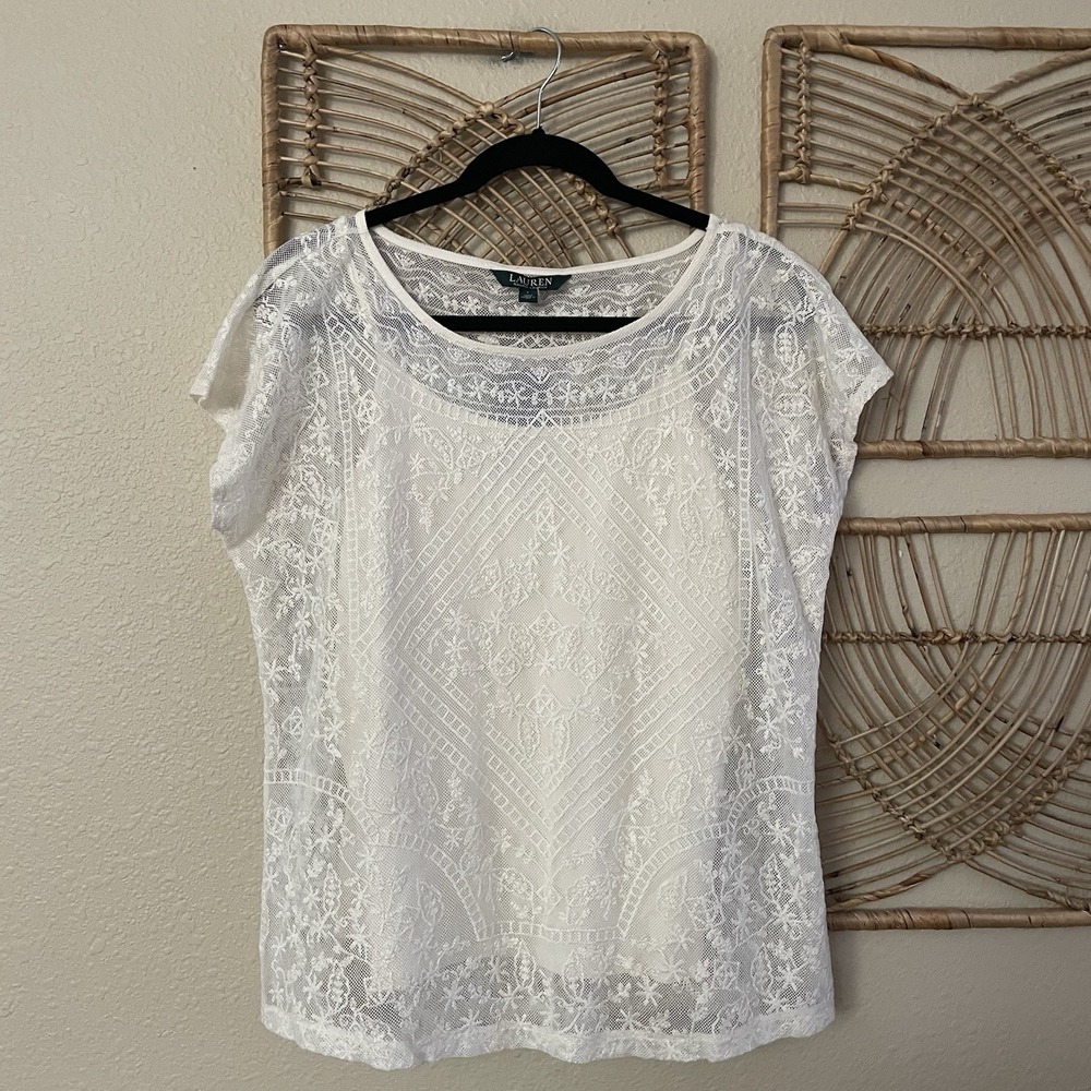 Ralph Lauren Lace Short‎ Sleeve Top & Cami Cottagecore Boho Women's Sz L NWT B5